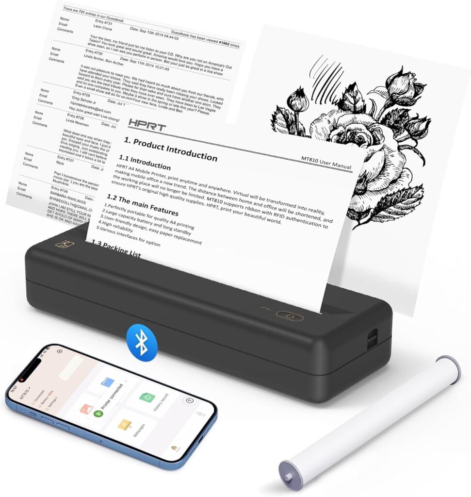 Inkless Wireless Printer for Home Offices  Travel, Supports 8  4 Thermal Paper Roll, Perfect for iOS Android  Laptops, Compact Printer for Bussiness Trips, No Ink Needed