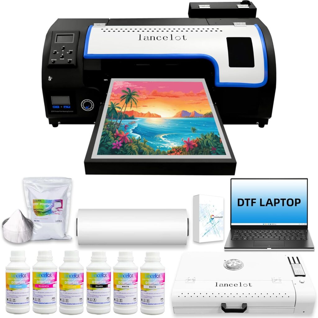 Lancelot A3 M1630 Pro DTF Printer Bundle:A3 Xp600 DTF Printing Machine With Roll Feeder,White Ink Circulation,Built-In Automatic Film Cutter System For T-shirt Printing(Printer+Laptop+Oven+Consumable)
