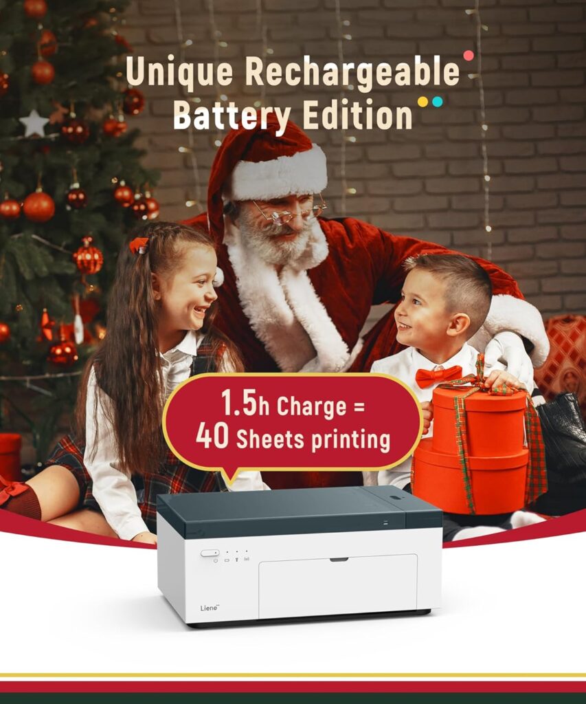 Liene 4x6 Photo Printer Battery Bundle (100 pcs +3 Ink Cartridges), Wireless Photo Printer for iPhone, Smartphone, Android, Computer, Dye Sublimation Printer, Photo Printer for Travel, Home Use