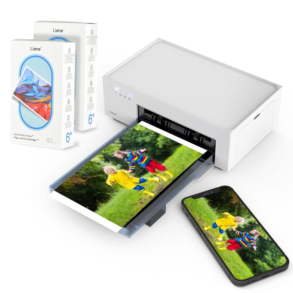 Liene 4x6 Photo Printer Battery Bundle (100 pcs +3 Ink Cartridges), Wireless Photo Printer for iPhone, Smartphone, Android, Computer, Dye Sublimation Printer, Photo Printer for Travel, Home Use