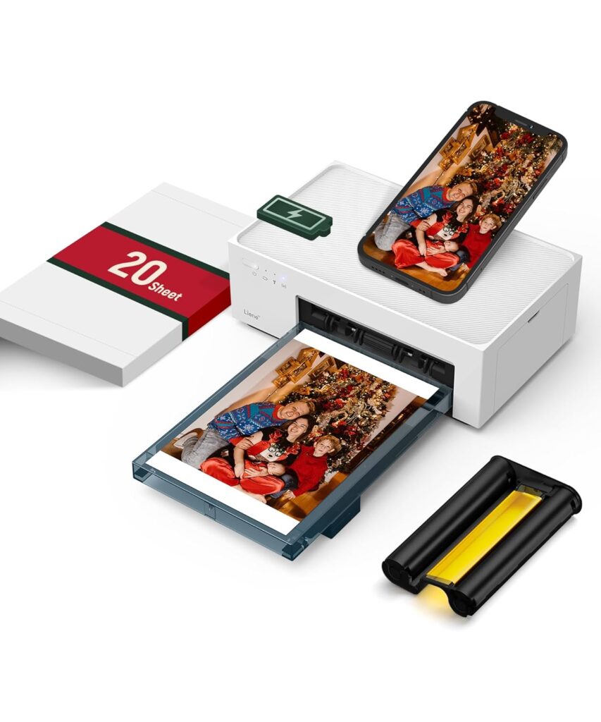 Liene 4x6 Photo Printer Battery Bundle (100 pcs +3 Ink Cartridges), Wireless Photo Printer for iPhone, Smartphone, Android, Computer, Dye Sublimation Printer, Photo Printer for Travel, Home Use
