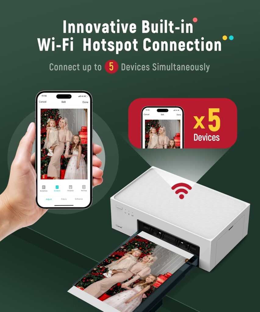 Liene 4x6 Photo Printer Bundle (100 pcs +3 Ink Cartridges), Wi-Fi Picture Printer for iPhone, Android, Smartphone, Computer, Dye-Sublimation, Portable for Home Use