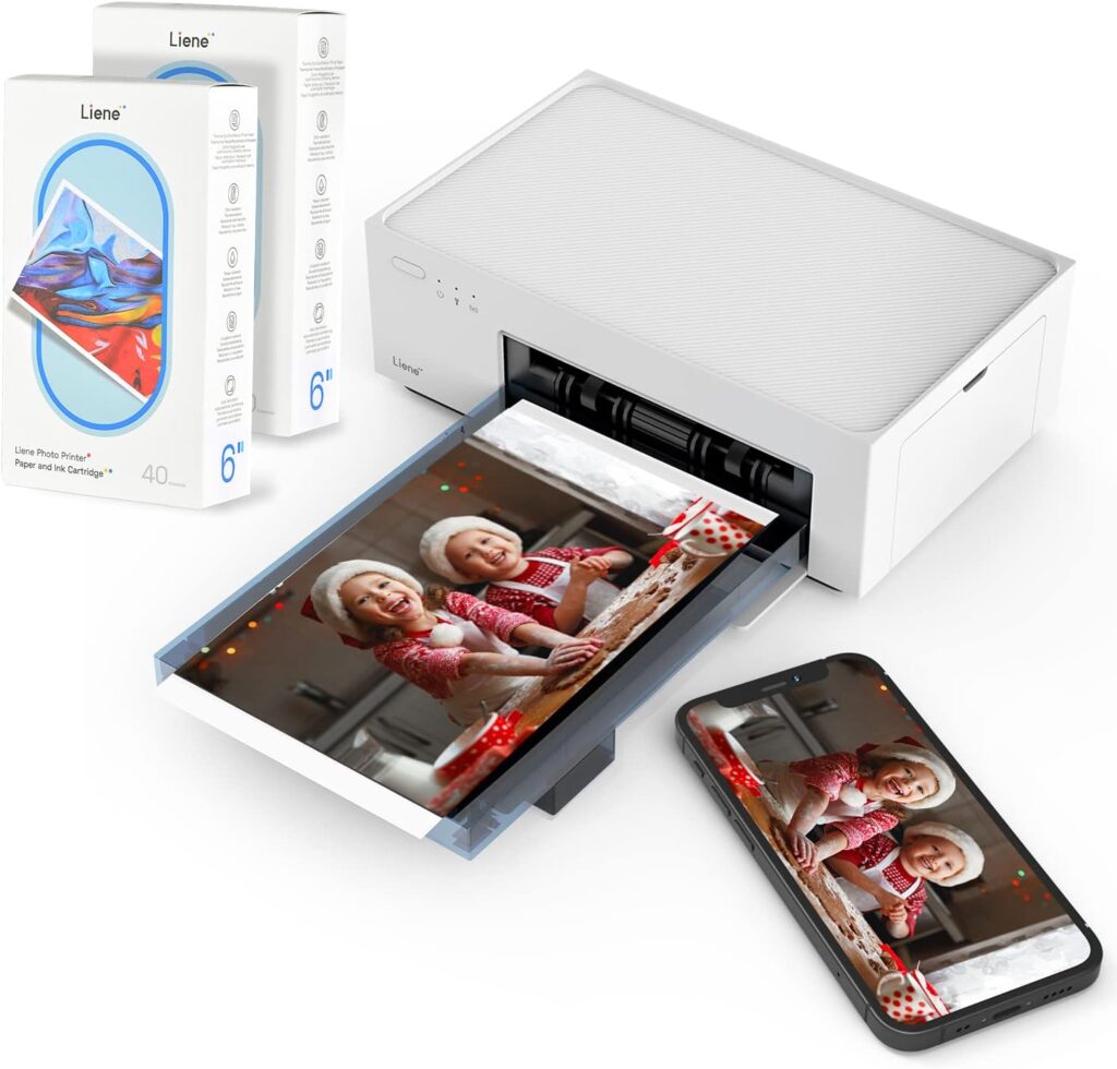 Liene 4x6 Photo Printer Bundle (100 pcs +3 Ink Cartridges), Wi-Fi Picture Printer for iPhone, Android, Smartphone, Computer, Dye-Sublimation, Portable for Home Use