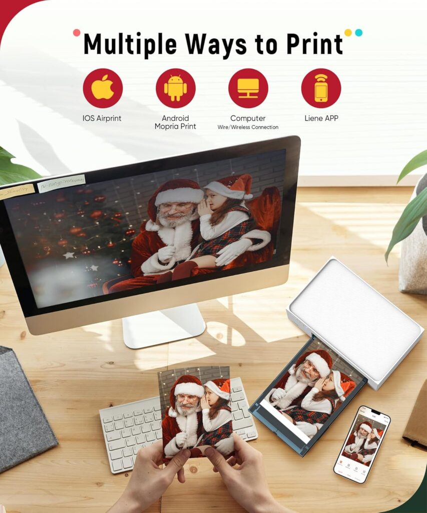 Liene M100 4x6 Photo Printer Bundle (220 pcs +6 Ink Cartridges), Wi-Fi Picture Printer for iPhone, Android, Smartphone, Computer, Dye-Sublimation, Portable for Home Use