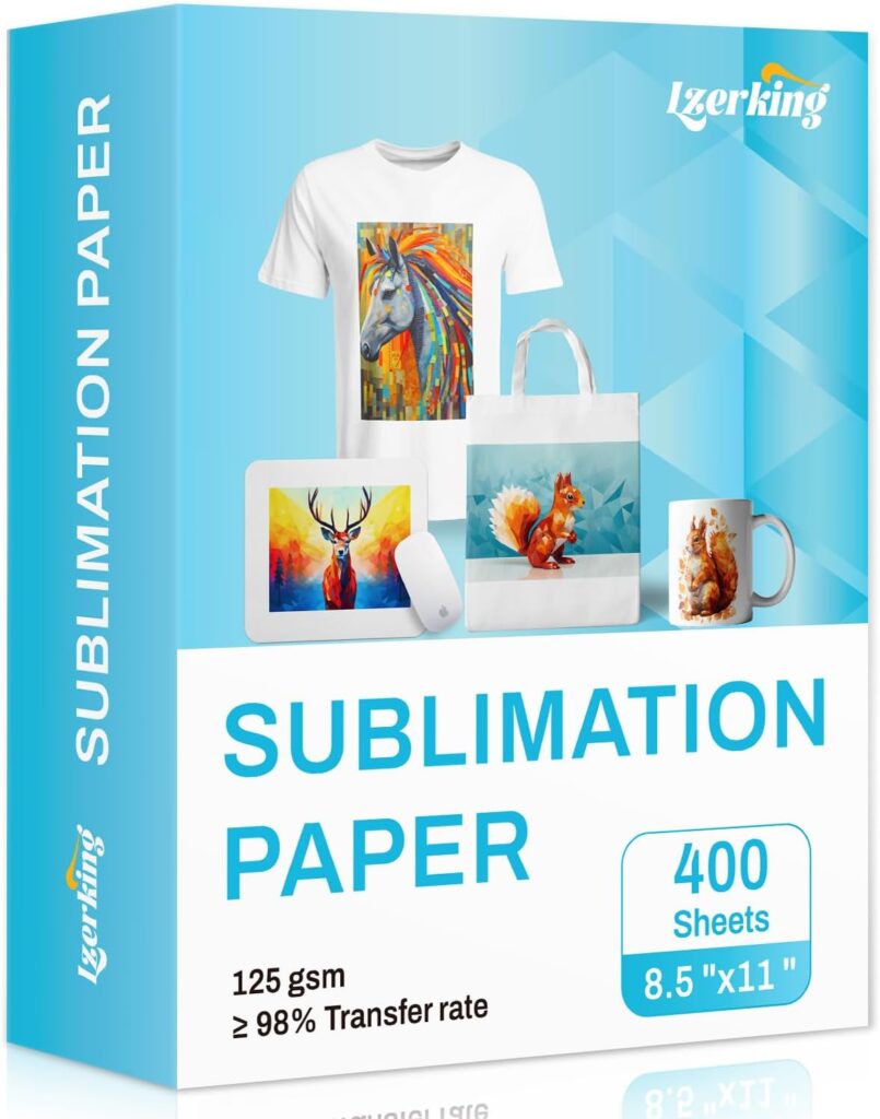 Lzerking Sublimation Paper 8.5x11 Inch 125gsm 400 Sheets, Heat Transfer Paper for Inkjet Printers - Ideal for Various Coatings, DIY Projects, T-Shirts, Phone Cases, Mugs