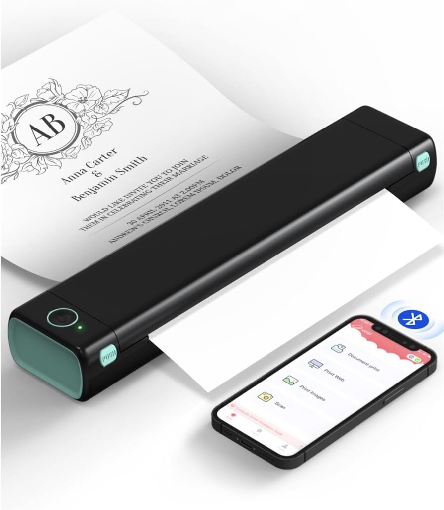 Phomemo Portable Printers Wireless for Travel, M08F Inkless Thermal Printer Support for 8.5x11 US Letter, Small Bluetooth Printer Compatible with Phone, Laptop for Car, Office, Home Use, School