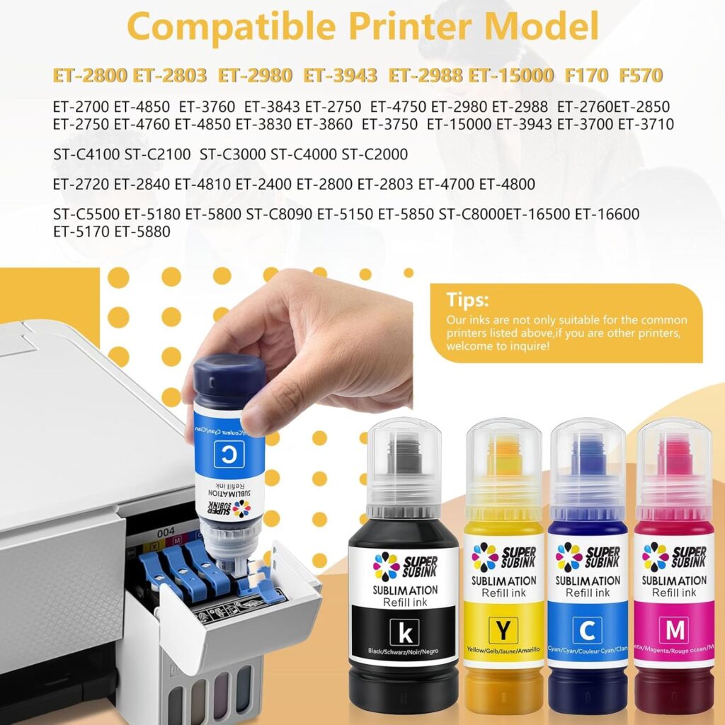 Sublimation Ink 502 522 Refilled Bottles for Ecotank ET-2803 ET-2800 ET-2840 ET-2850 ET-4800 ET-15000 Inkjet Printer Heat Press Transfer Ink