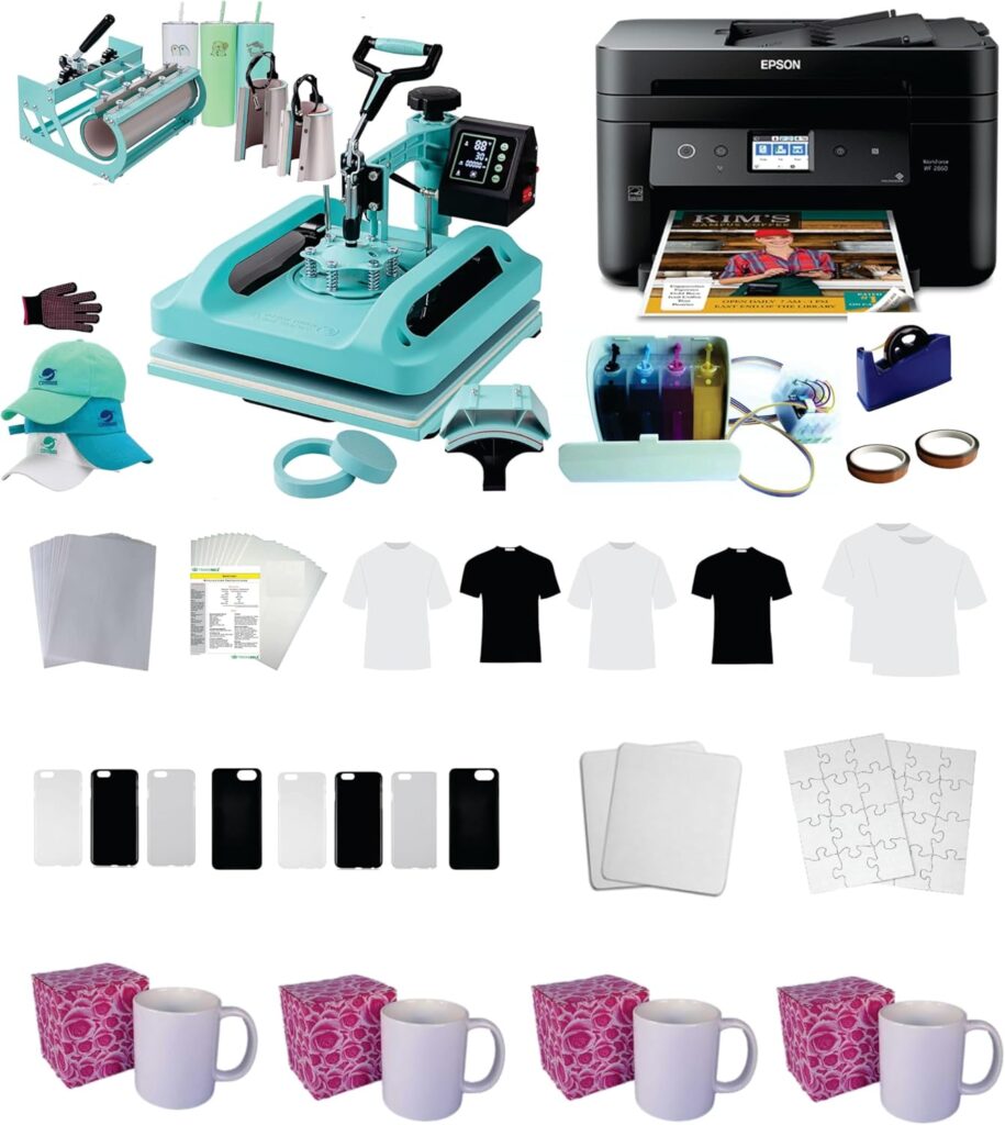 Sublimation Printer 15x15in 8in1 Pro Heat Press 30oz Tumbler CISS Blank Materials Combo Kit