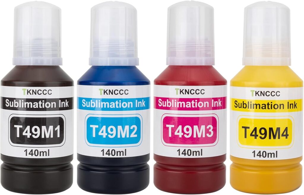 T49M Sublimation Ink Compatible for SureColor F170 F570 Dye-Sublimation Printers (T49M1 T49M2 T49M3 T49M4 140ML x 4) F170 Sublimation Ink Press Transfer on Mugs T-Shirts Bag Phone Case